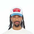 Cult's Mesh Back Trucker Hat "Every Secret Has A Lie" In Winter White
