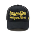 Cult's Mesh Back Trucker Hat "Lie To The Liars" In Black/Yellow