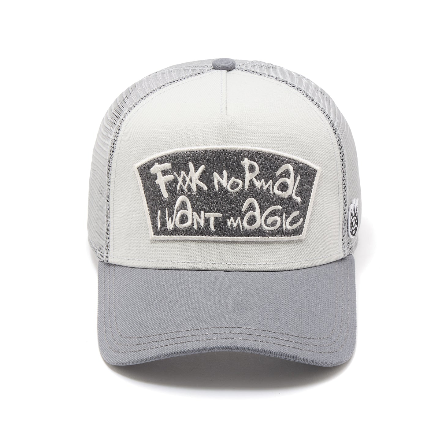Cult's Mesh Back Trucker Hat "Fxxk Normal, I Want Magic" In Cool Grey