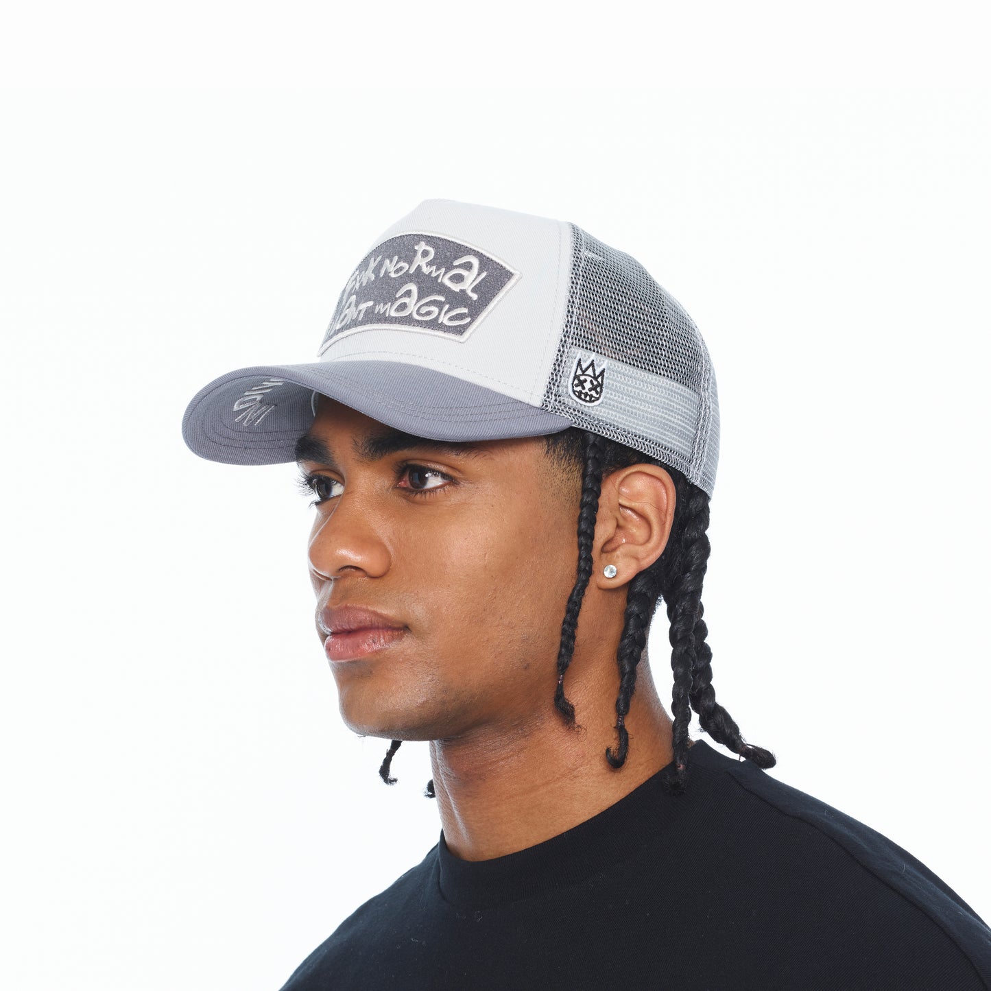 Cult's Mesh Back Trucker Hat "Fxxk Normal, I Want Magic" In Cool Grey