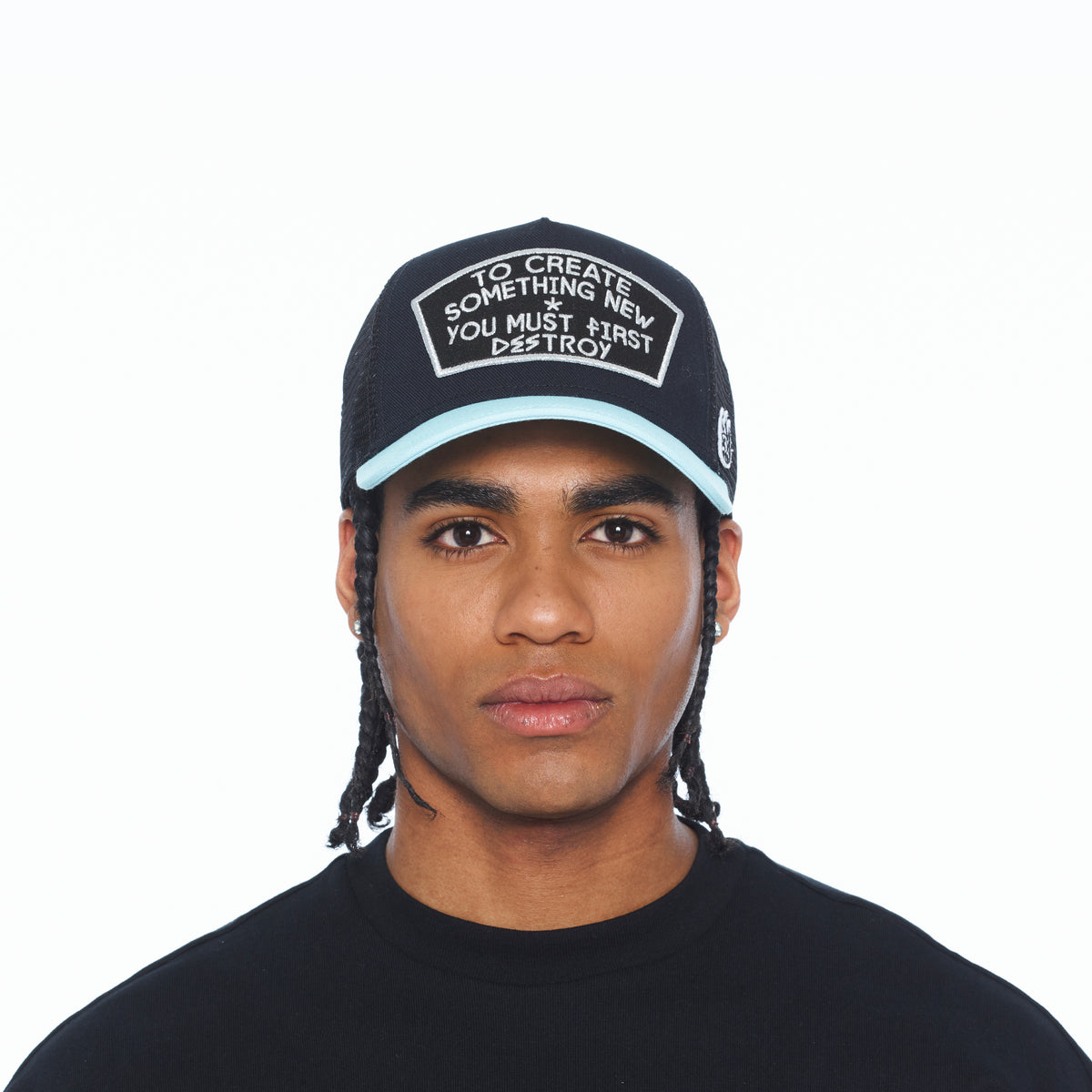 Cult's Mesh Back Trucker Hat "To Create Something New" In Black/Teal