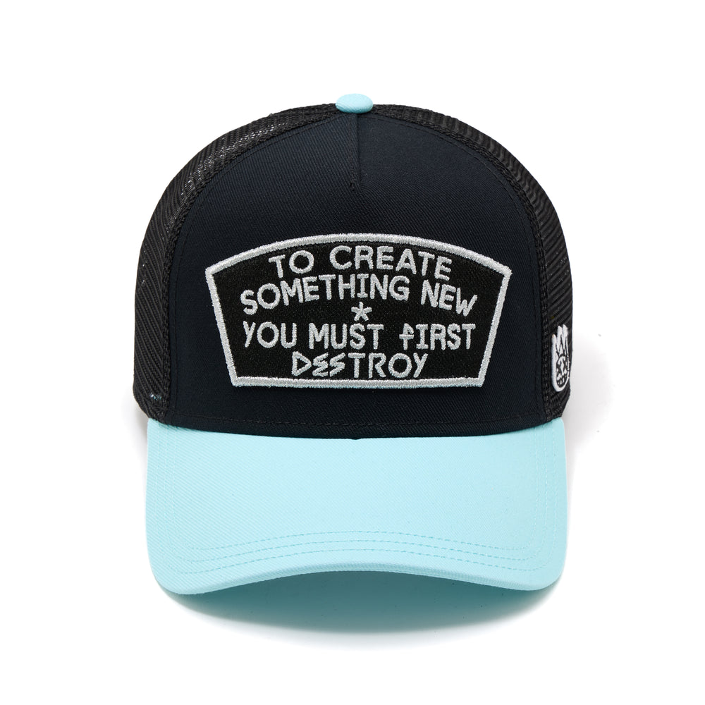 Cult's Mesh Back Trucker Hat "To Create Something New" In Black/Teal