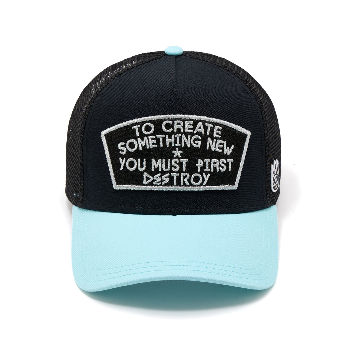 Cult's Mesh Back Trucker Hat "To Create Something New" In Black/Teal