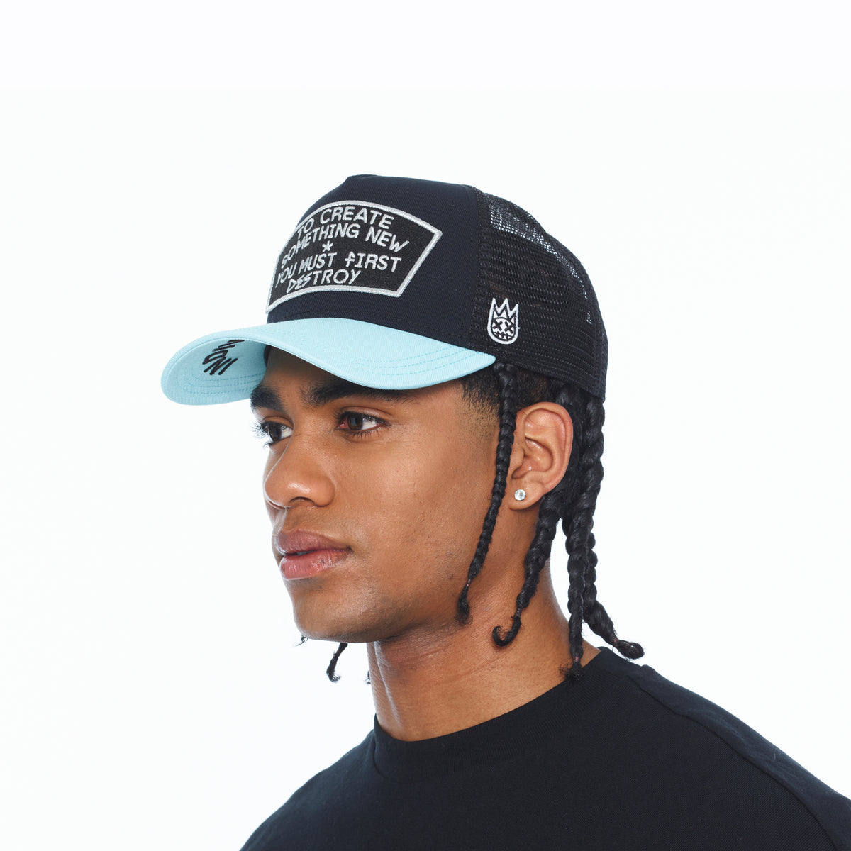 Cult's Mesh Back Trucker Hat "To Create Something New" In Black/Teal