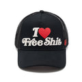 Cult's Mesh Back Trucker Hat "I Love Free Shit" In Black