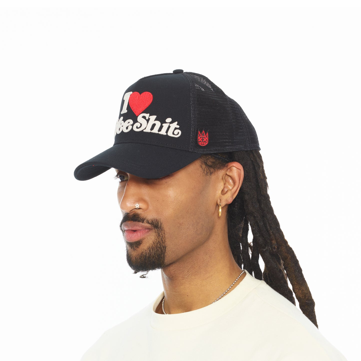 Cult's Mesh Back Trucker Hat "I Love Free Shit" In Black