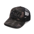 Cult's Mesh Back Trucker Hat "Camo Crystal Script" In Black Camo