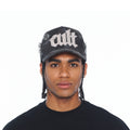 Cult's Mesh Back Trucker Hat "Old English Crystal Logo" In Black Camo