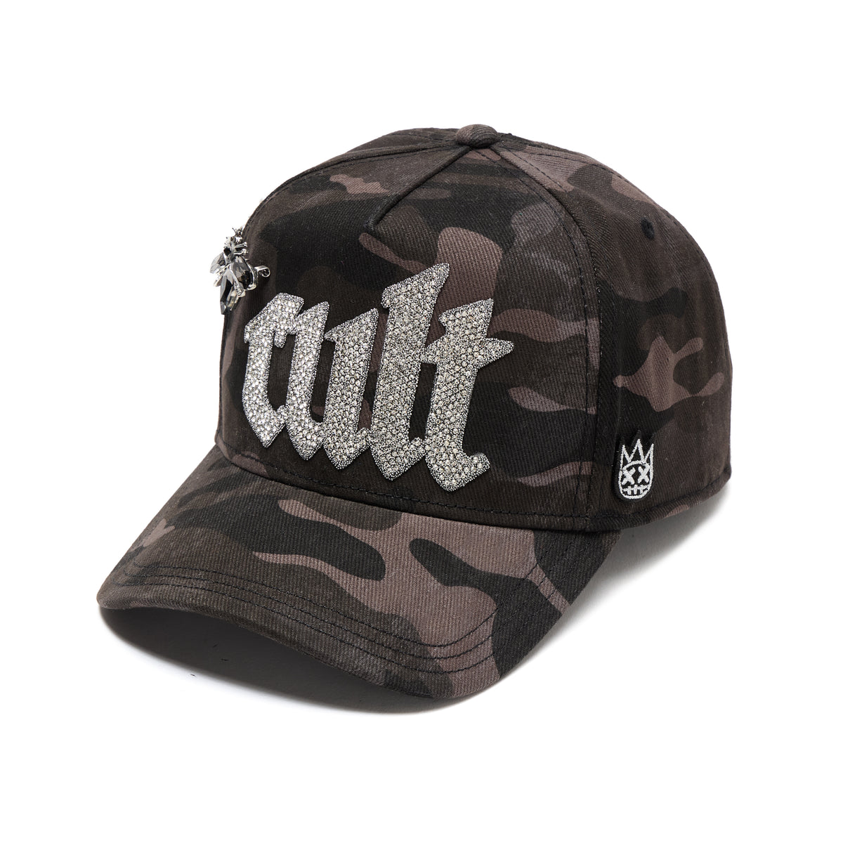 Cult's A Frame Trucker Hat "Old English Crystal Logo" In Black Camo