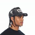 Cult's Mesh Back Trucker Hat "Old English Crystal Logo" In Black Camo
