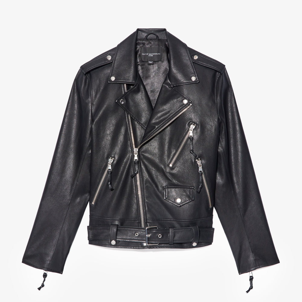 Cult's Classic Vegan Leather Moto Jacket in Black