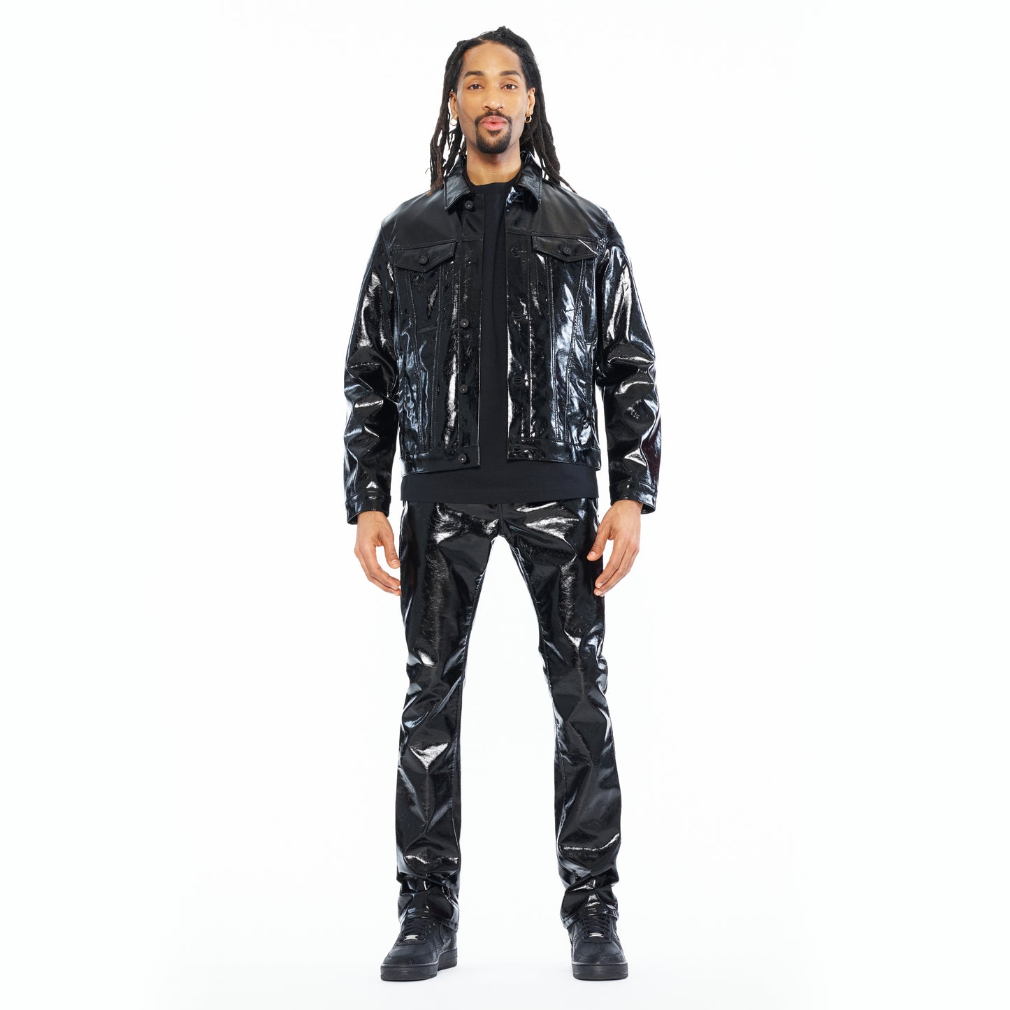 Cult's Patent Leather Lenny Bootcut 603 Jeans In Black