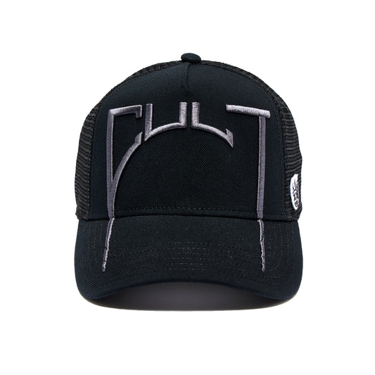 Cult's Arch Logo Mesh Back Trucker Hat in Black