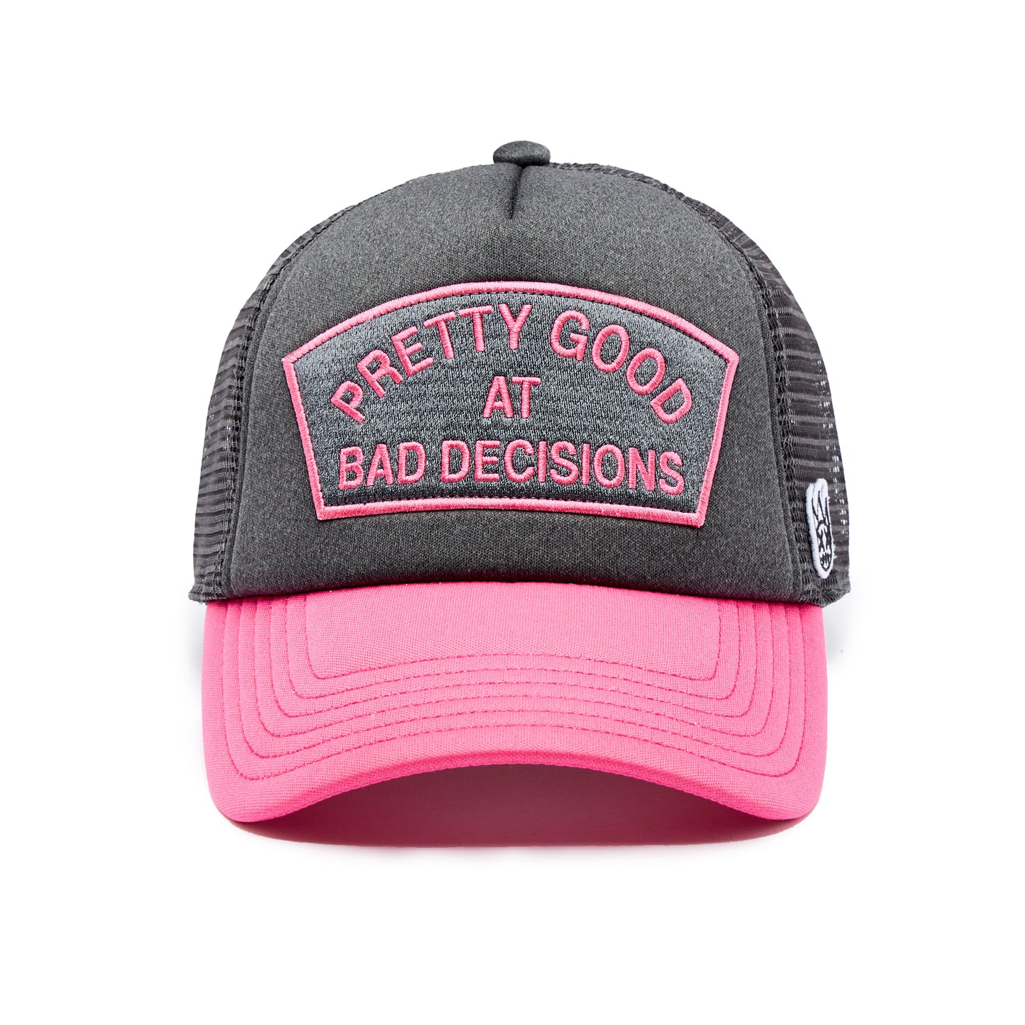 Cult's "Good At Bad Decisions" Mesh Back Trucker Hat in Steel