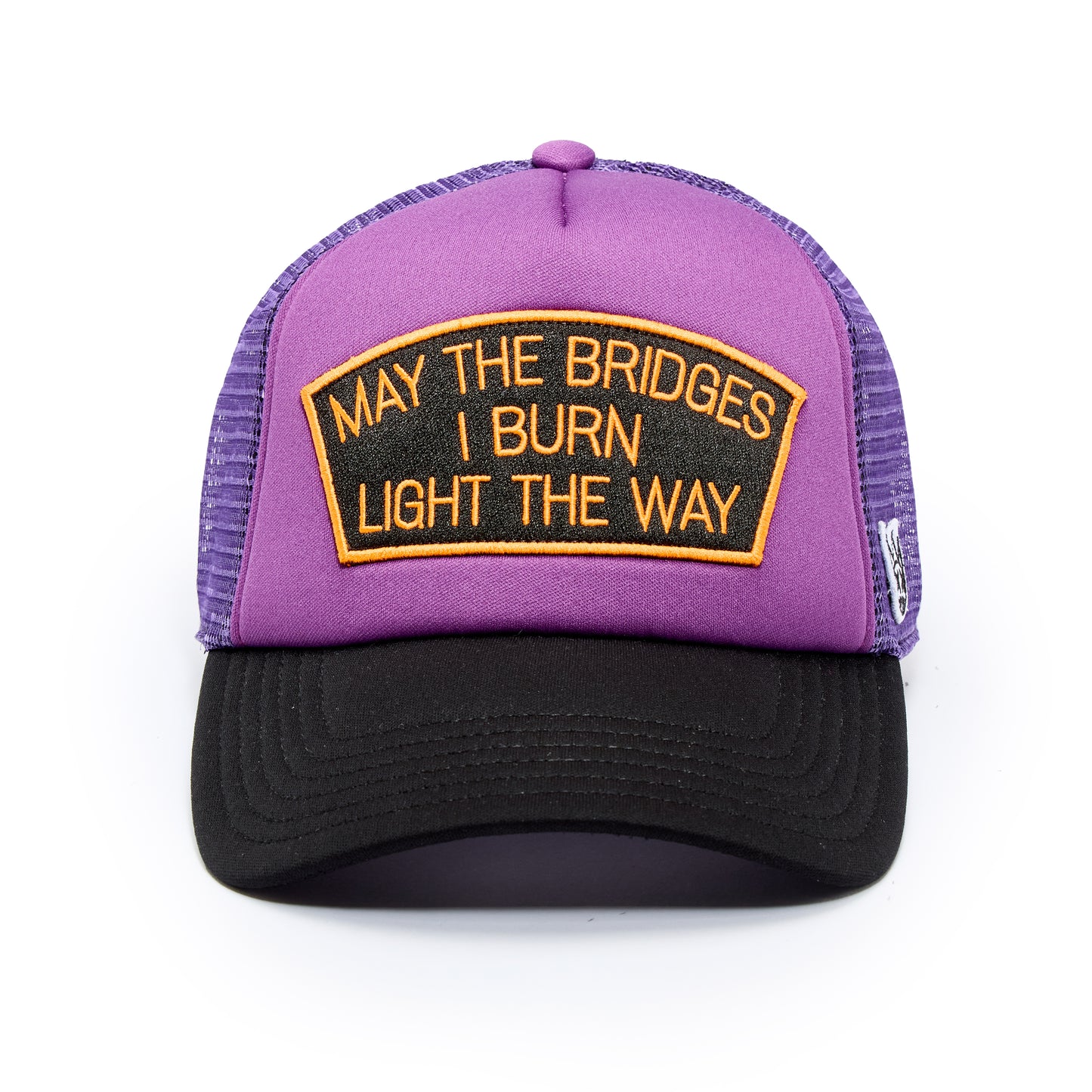 Cult's "May The Bridges I Burn" Mesh Back Trucker Hat in Purple