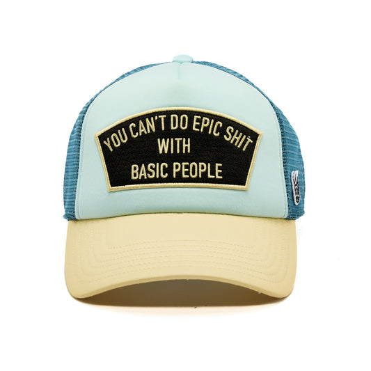 Cult's "Cant Do Epic Shit" Mesh Back Trucker Hat in Powder Blue