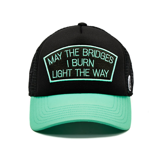 Cult's "May The Bridges I Burn" Mesh Back Trucker Hat in Black