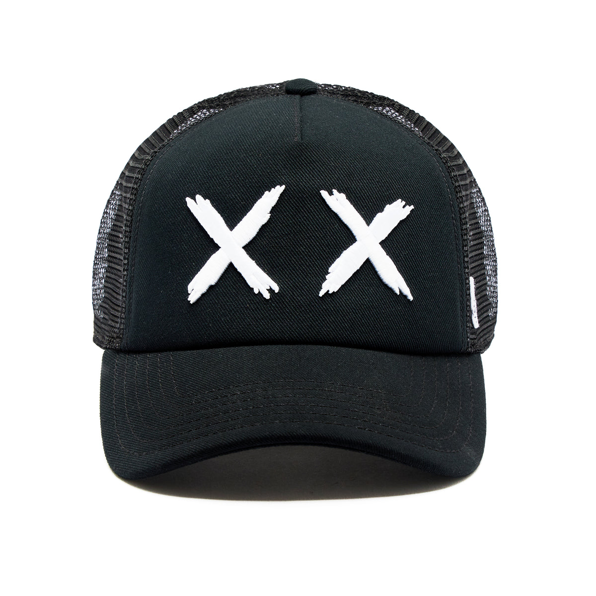 Black Trucker Hat – Mesh Back, Curved Visor, XX Logo