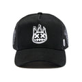 Black Trucker Hat – Black Crown, Black Mesh, Curved Visor