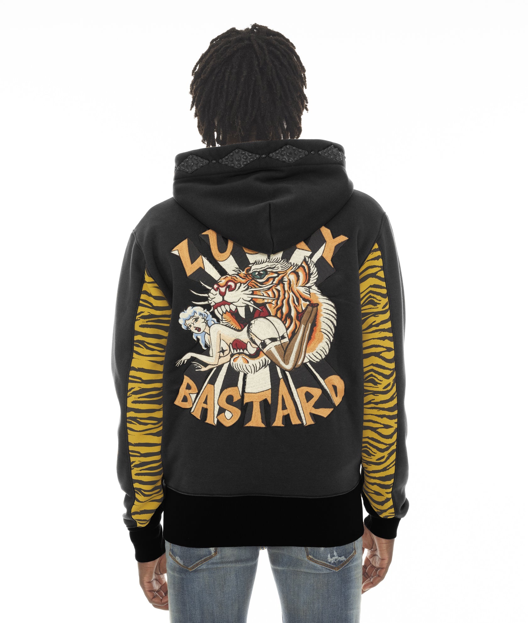 TIGER LUCKY BASTARD FULL ZIP HOODY IN BLACK – Cult of Individuality