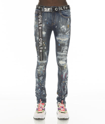 Opium Distressed Stack Jeans Baggy Ripped Jeans Acid Painted 