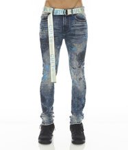 Load image into Gallery viewer, PUNK SUPER SKINNY STRETCH w/BABY BLUE BELT IN ABSTRACT