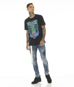 PUNK SUPER SKINNY STRETCH w/BABY BLUE BELT IN ABSTRACT