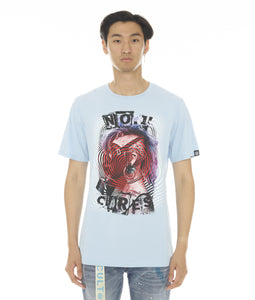 SHORT SLEEVE CREW NECK TEE "NO1 CARES" IN BABY BLUE
