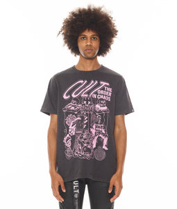 SHORT SLEEVE CREW NECK TEE   "CULTURAL DIASTER" IN VINTAGE CHARCOAL